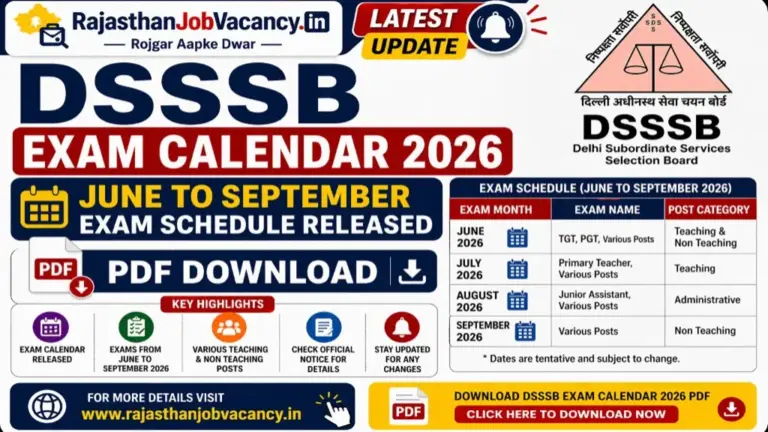 DSSSB Exam Calendar 2026 PDF Download June to September Exam Date List