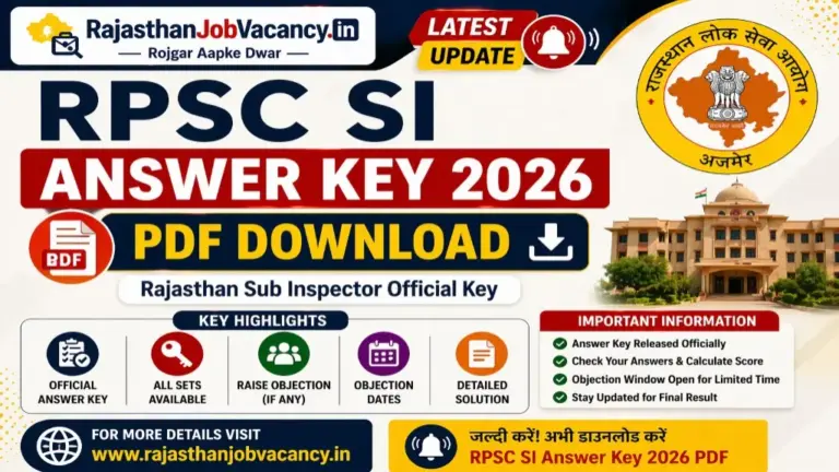 RPSC SI Answer Key 2026 PDF Download, Rajasthan Sub Inspector Official Key