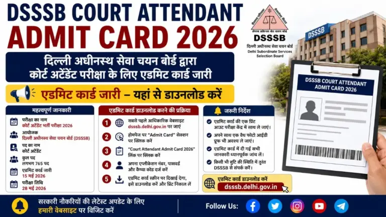 DSSSB Court Attendant Admit Card 2026 Download