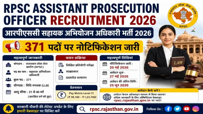 RPSC Assistant Prosecution Officer Recruitment 2026 Notification