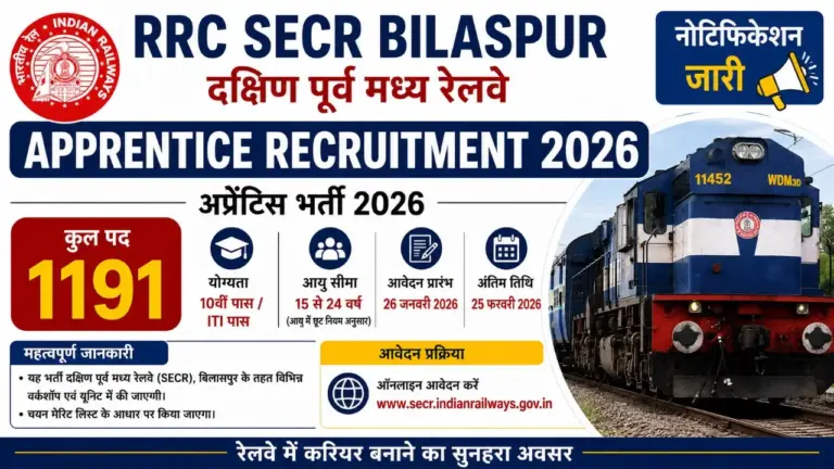 RRC SECR Bilaspur Apprentice Vacancy 2026